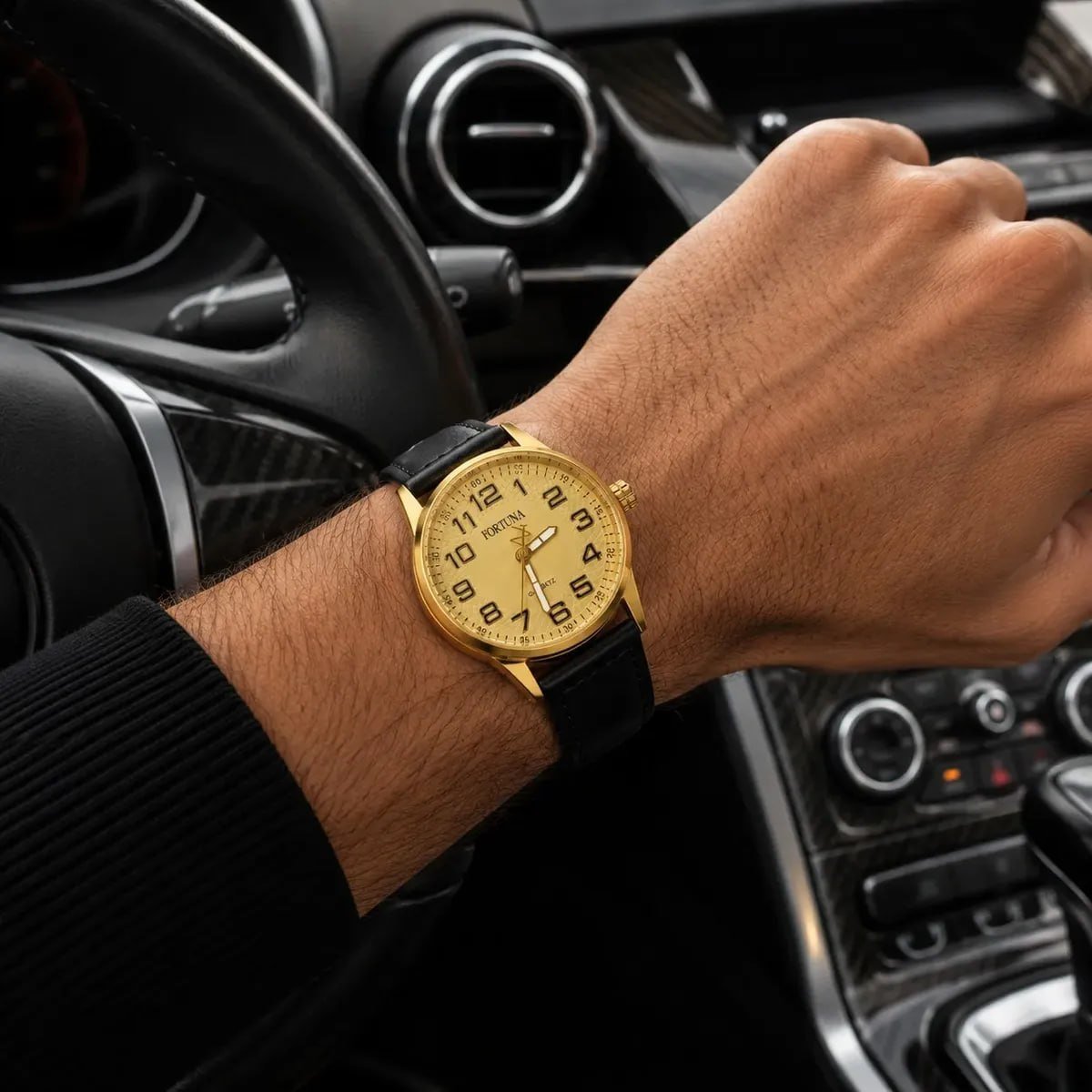 Relógio De Pulso Masculino Fortuna Old Money Minimalista Preto Cx Dourada