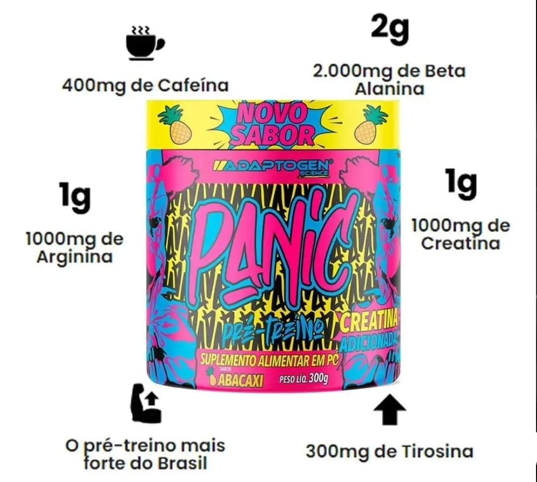 Pré-treino Adaptogen Panic 300g Abacaxi com Creatina e Cafeína