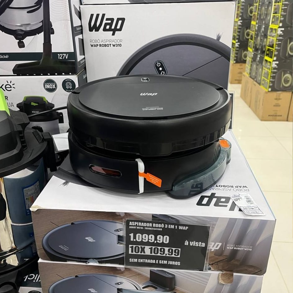 WAP Aspirador de Pó Robô W310 3 em 1, 420ml com Base Carregadora e Sensor Anticolisão