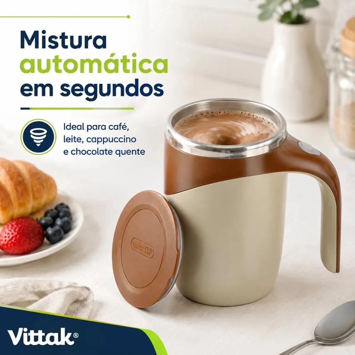 Vittak Copo Caneca Mixer Elétrica Mistura 400ml Com Tampa