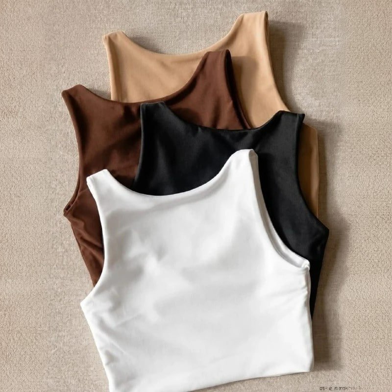 Kit 4 Blusas Regata Feminina Suplex Tshirt Básica Casual Preto + Branco + Marrom + Nude Liso G/gg (40-42)