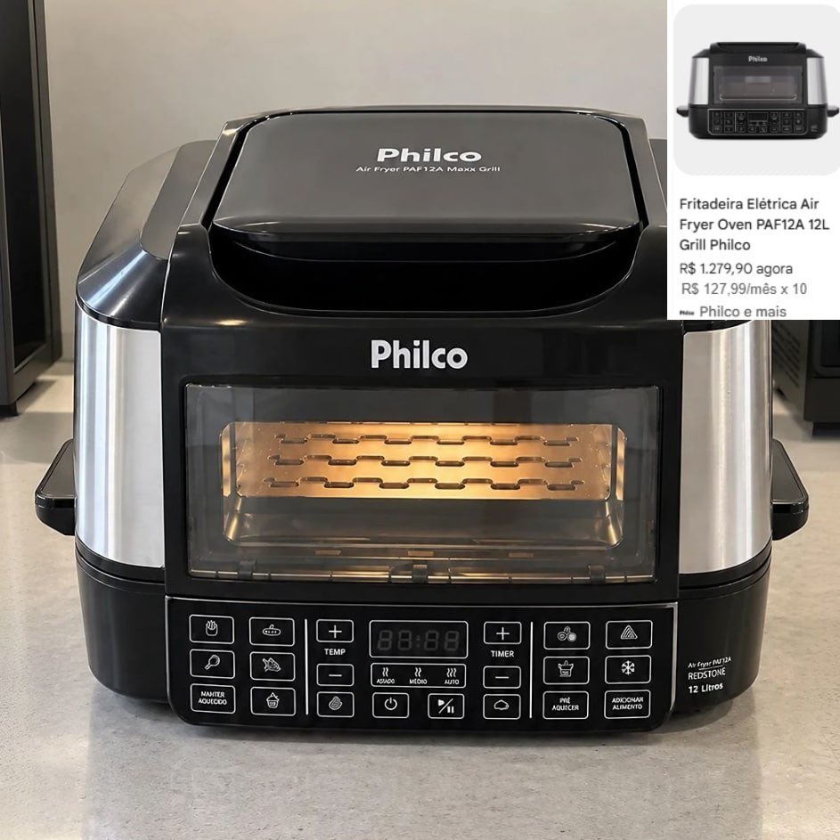 Fritadeira Elétrica Air Fryer Philco PAF12A Barbecue Digital 12L Preta - 220V