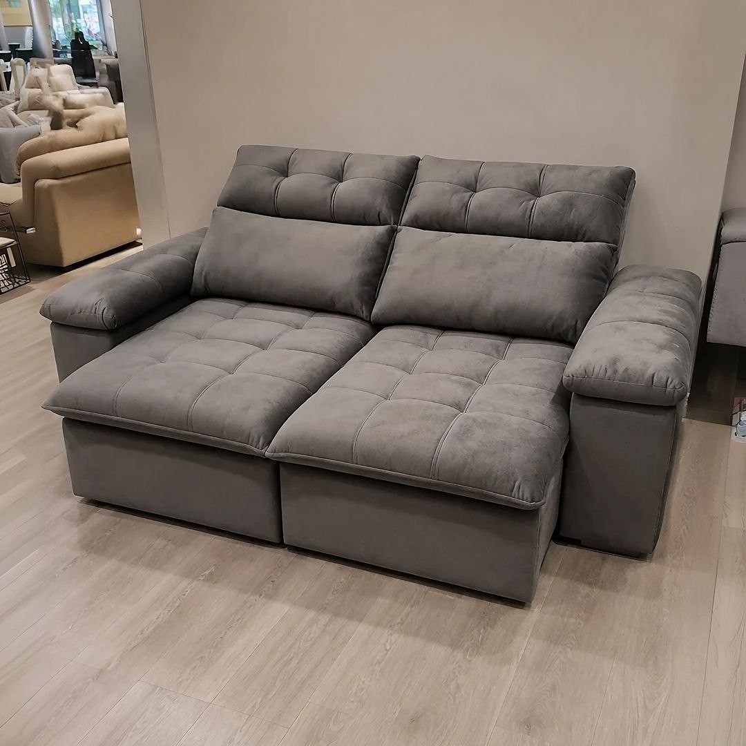 Sofá Retrátil Reclinável King House Verona 2,00m Velut Cinza C/ Molas