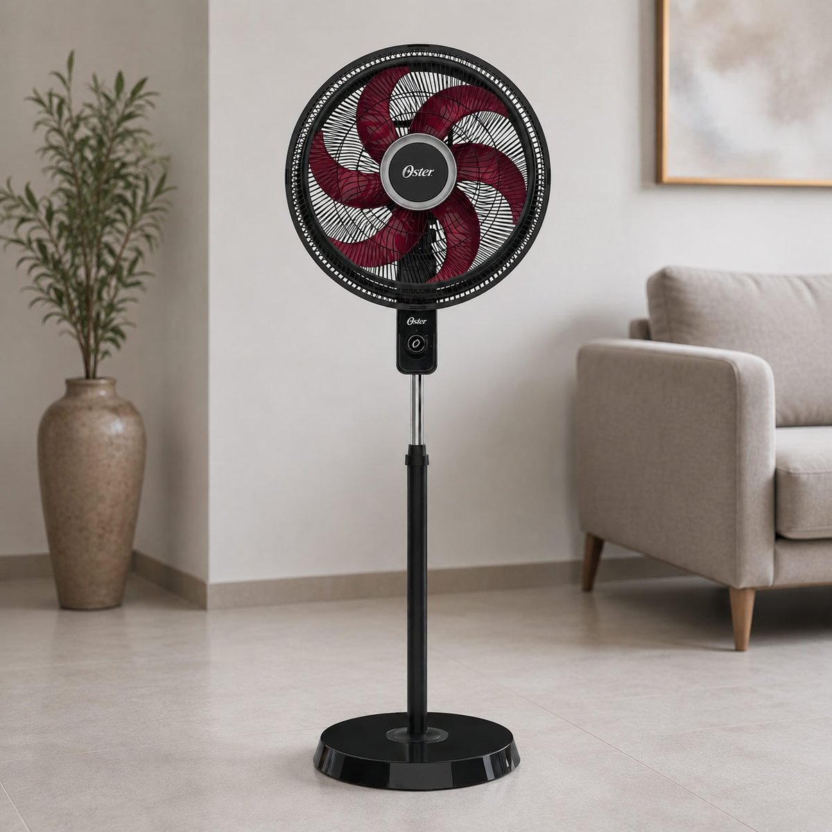 Ventilador De Coluna Power Fresh Ovtr881 Oster Estrutura Preto Pás Vermelho