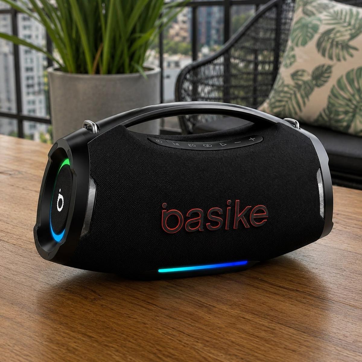 Basike Caixa de Som Estéreo Sem Fio, Boombox 200W, Bluetooth, preto