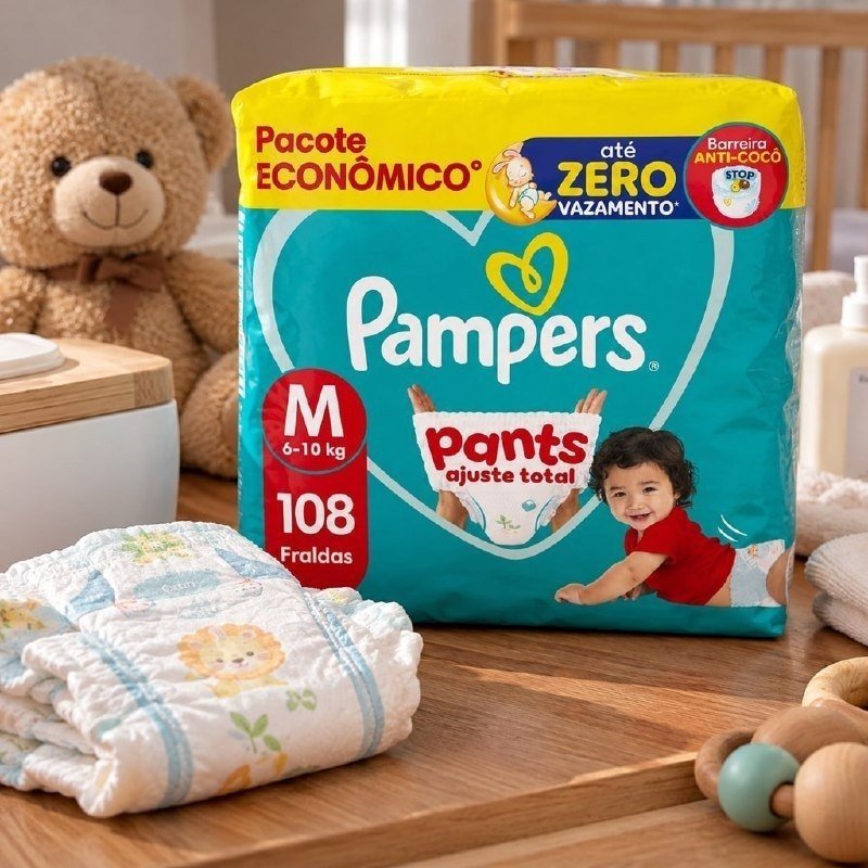 Fralda Pampers Pants Ajuste Total Tamanho M, 108 Unidades