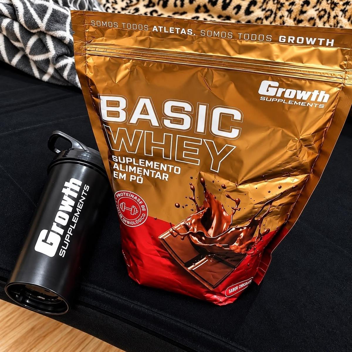 Kit Growth Whey Protein Basic Chocolate 1kg + ⁠Coqueteleira Shaker 600ml