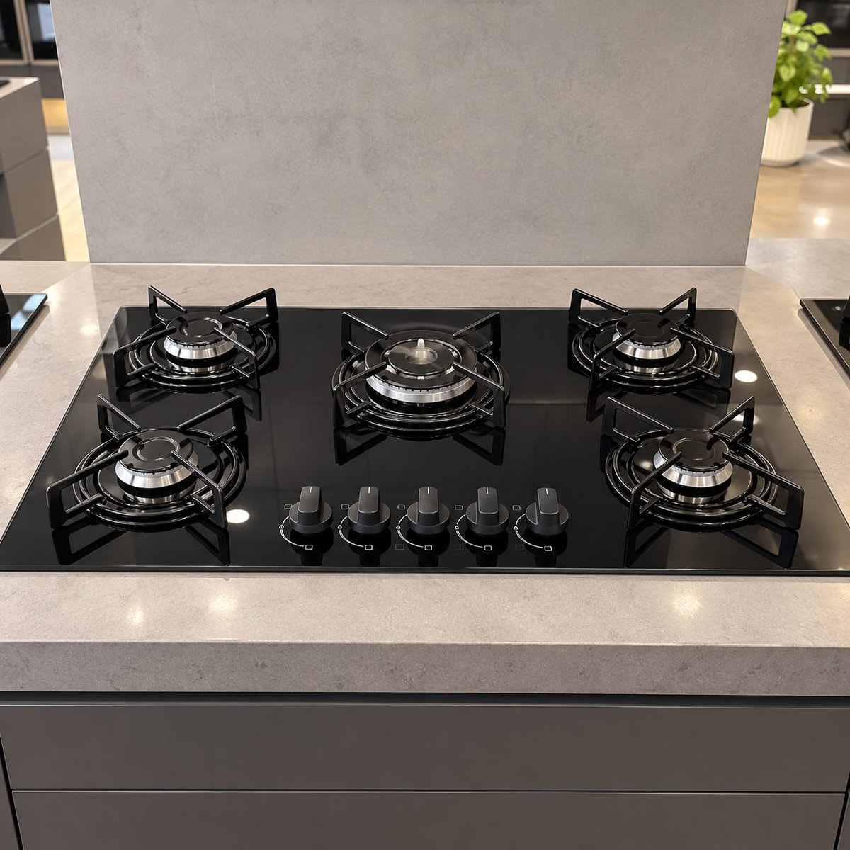 Cooktop Continental 5 Bocas a Gás Preto de Embutir com Mesa de Vidro kc5gr