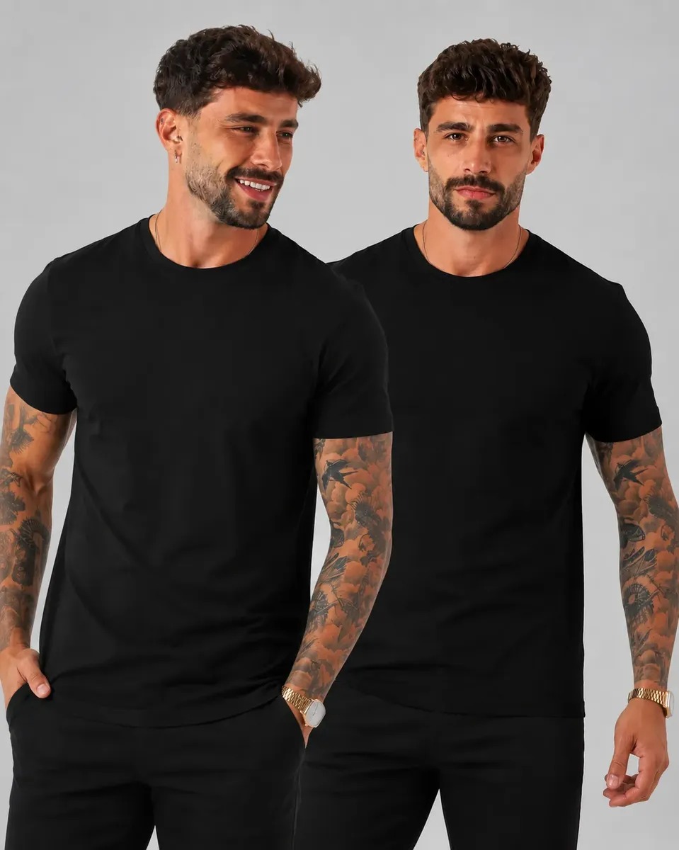 Kit 2 Camiseta Masculina Malha Peruana Premium (P ao G1)