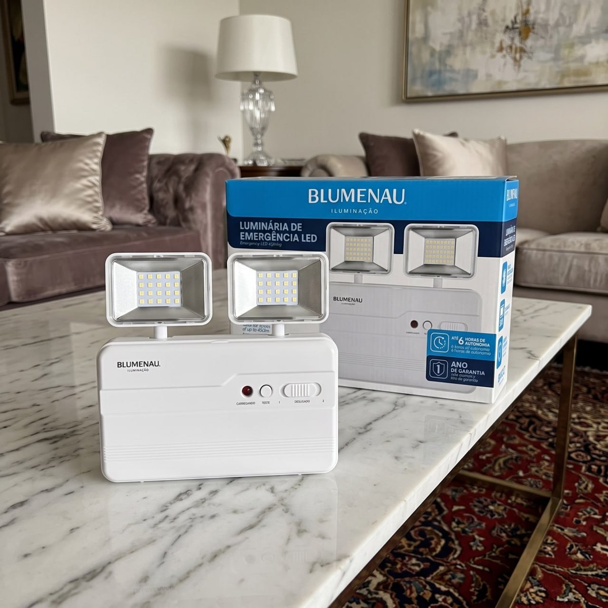 Bloco Luminária De Emergência Led Blumenau Iluminação 2 Faróis 6500k