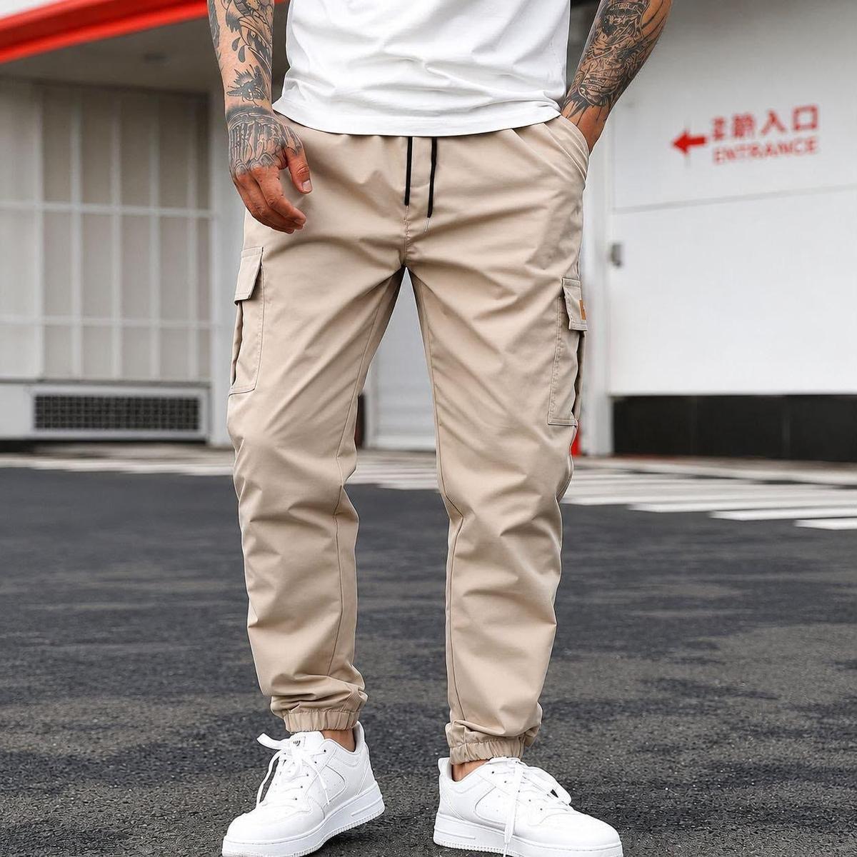 Calça Jogger Cargo Masculina Sarja Calca Streetwear Punho