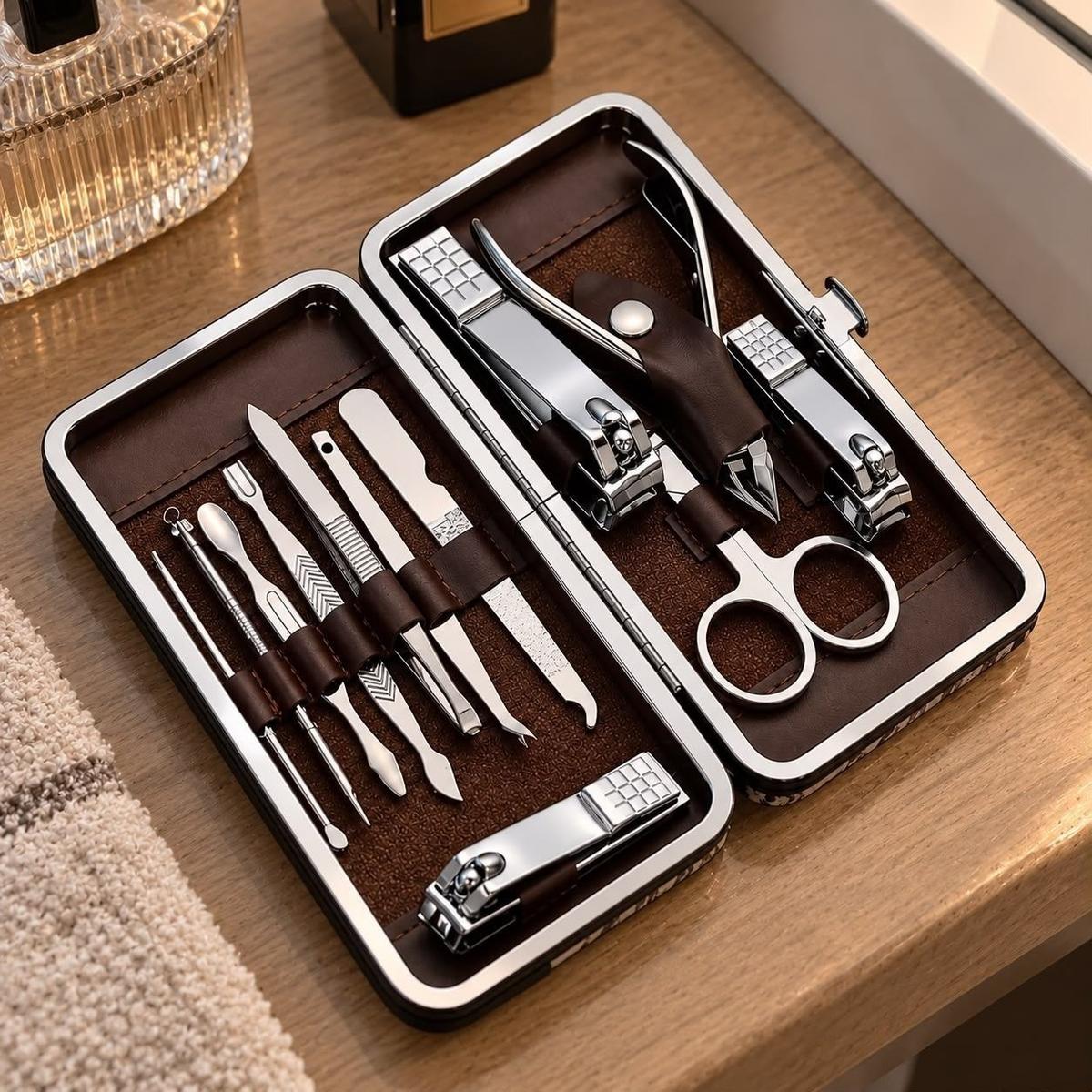 Kit com 12 peças Cortador De Unha Portátil + Estojo