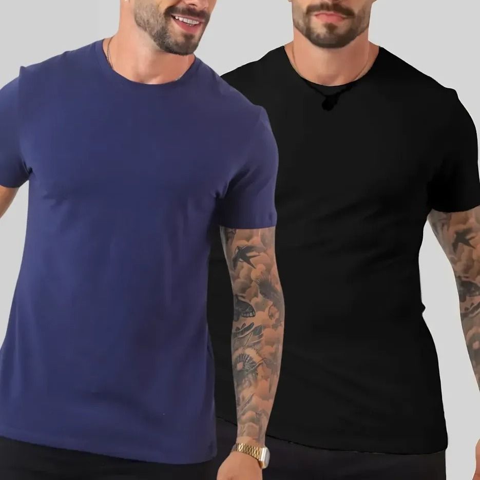 Kit 2 Camiseta Masculina Malha Peruana Premium (P ao G1)