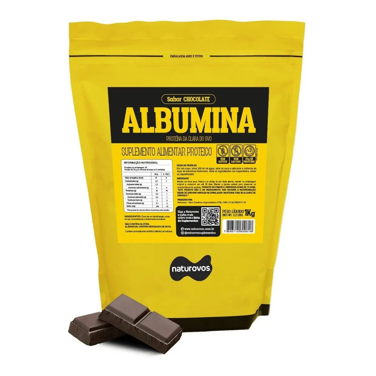 Albumina Naturovos Chocolate 1kg Refil Proteína