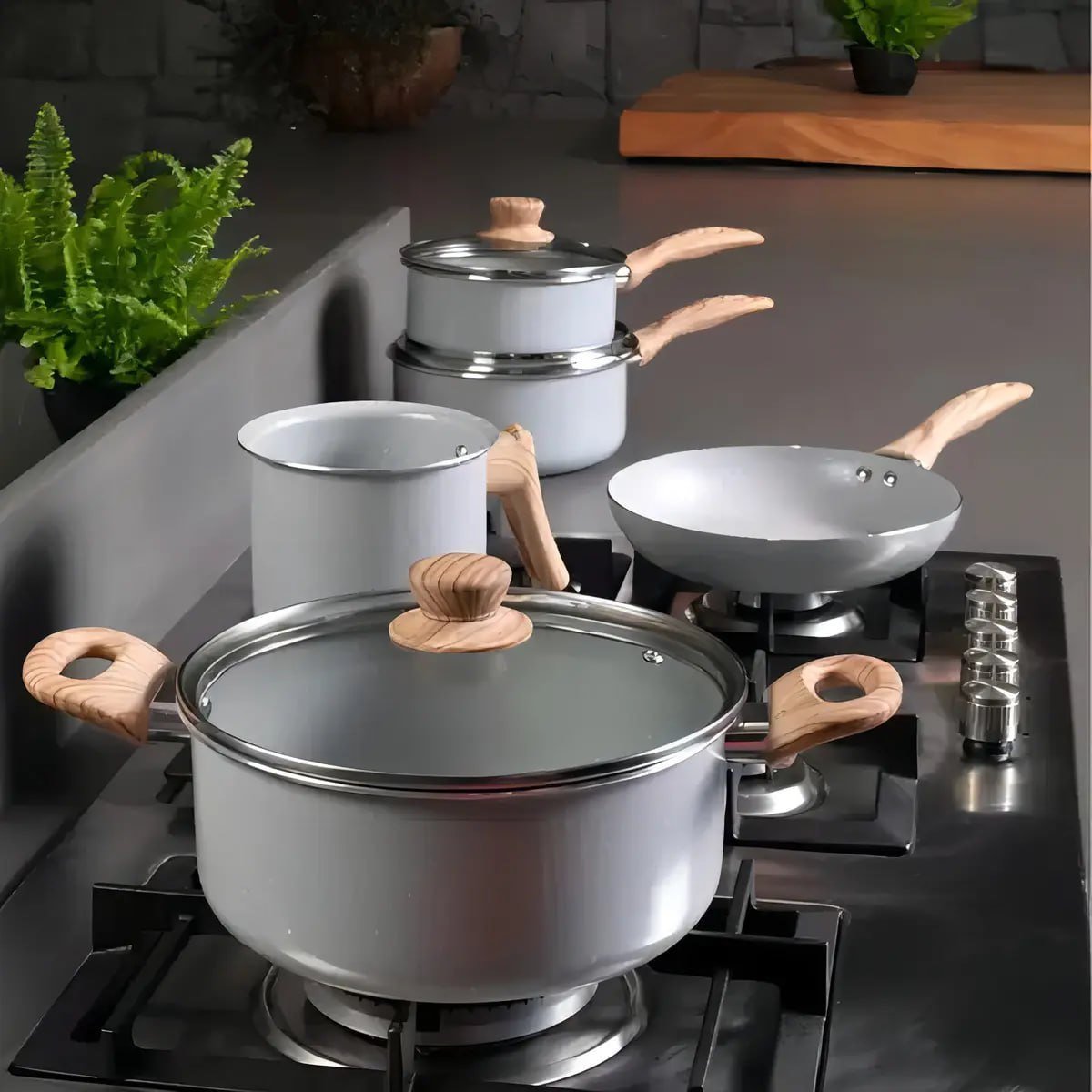 Brinox - Jogo de Panelas 5 Peças Ceramic Life Easy - Cinza