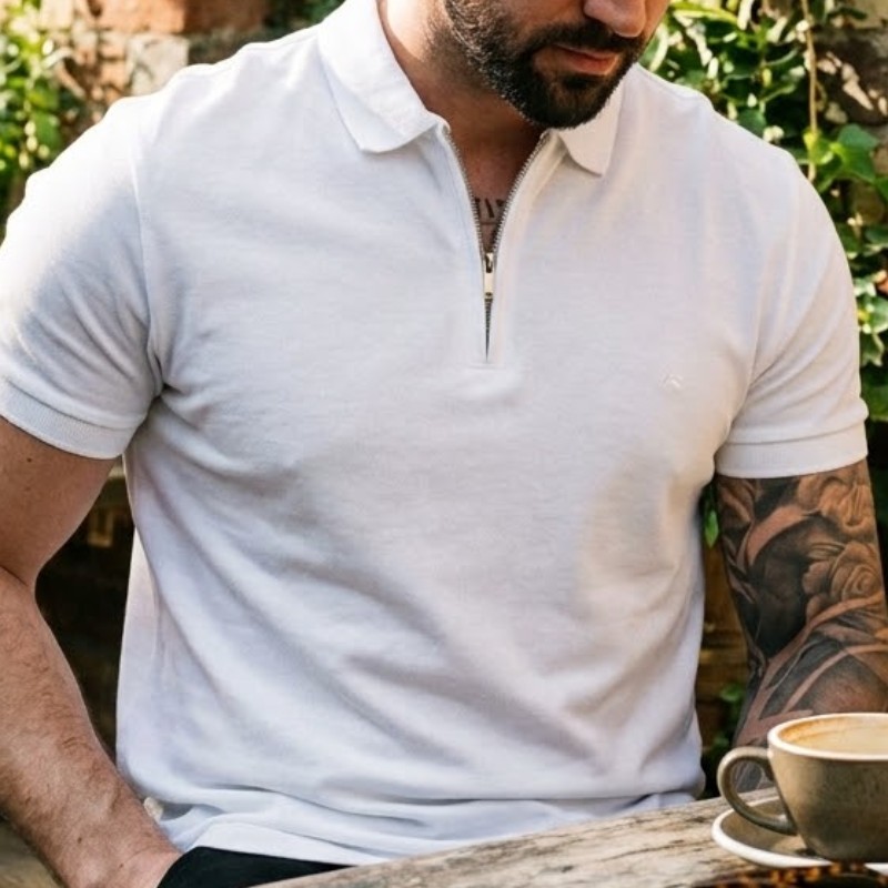 Camisa Polo Aramis Zíper Monocromática Branca (P ao XXL)