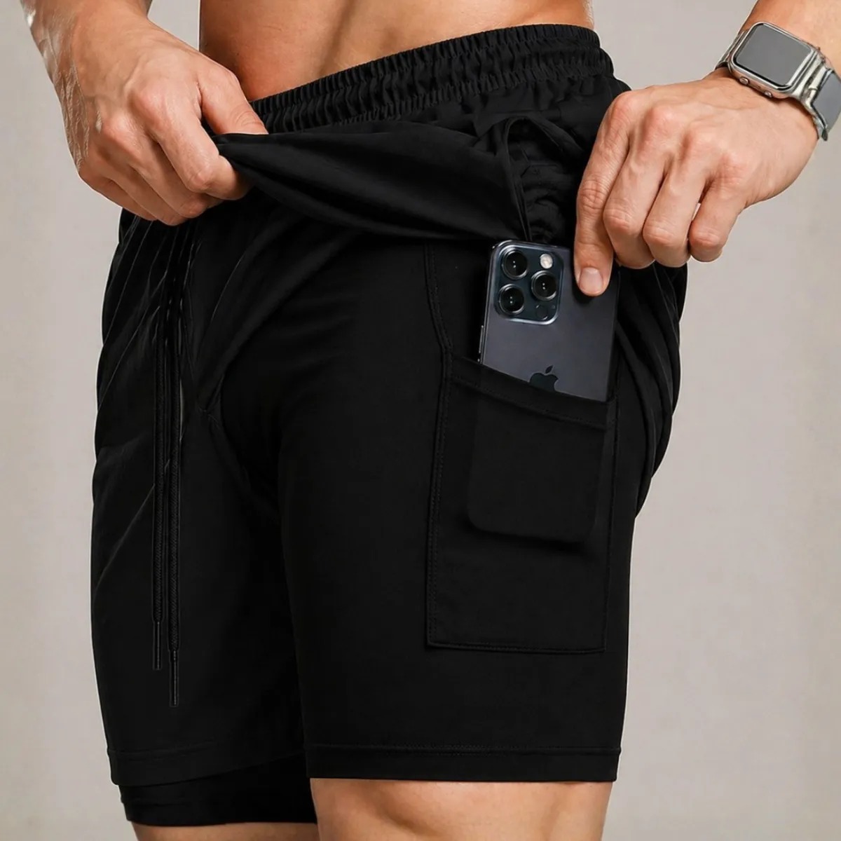 Bermuda Compressão Duplo Masculina 2 Em 1 Short Academia