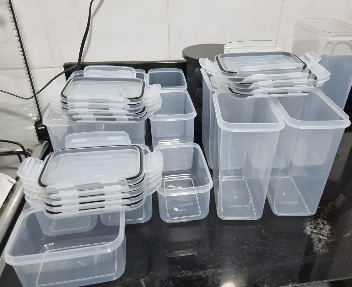 Kit 24 Potes Herméticos Mantimentos Quadrado Cozinha Tampa Transparente