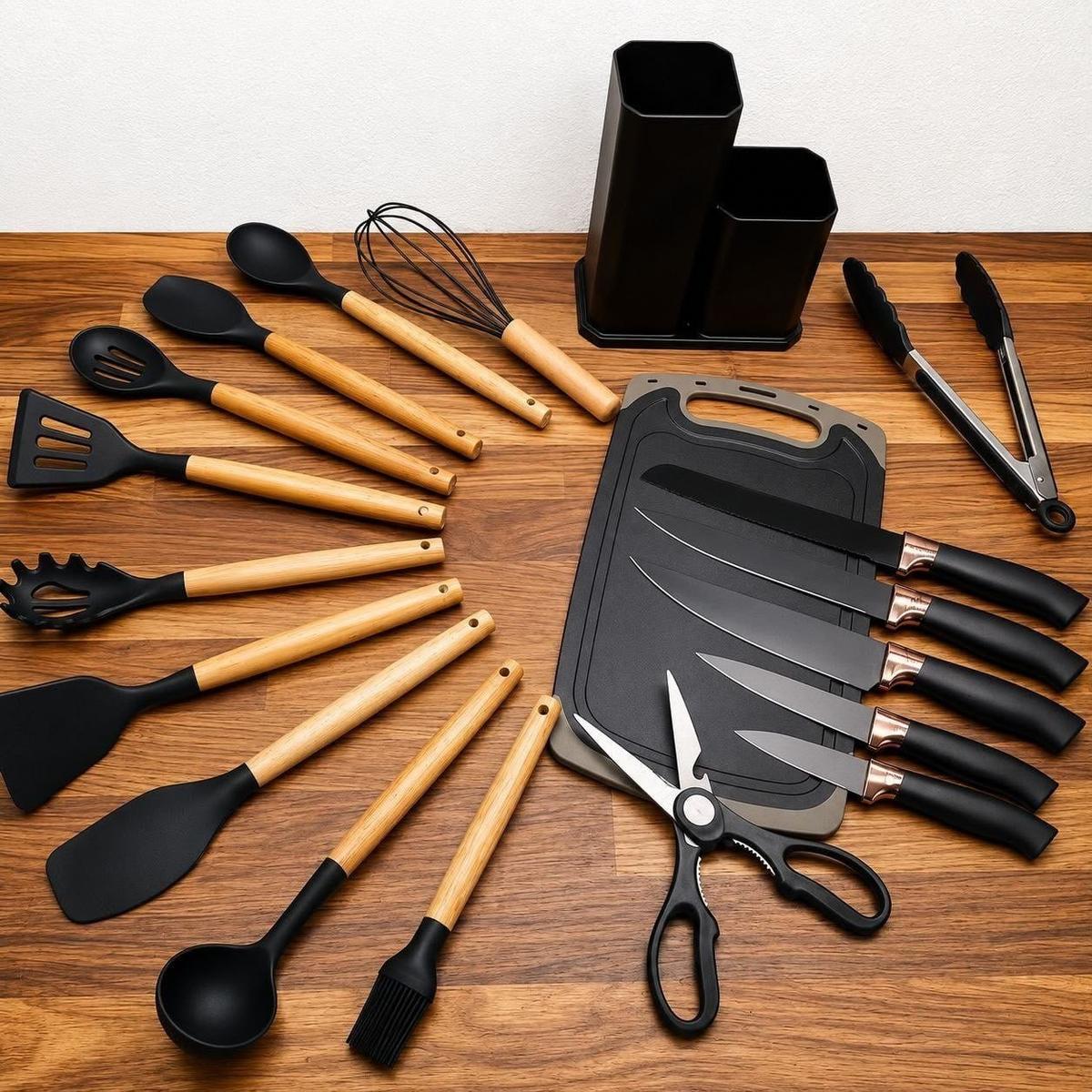 Conjunto 19 Peças Utensílios Cozinha Silicone Apoapp Preto