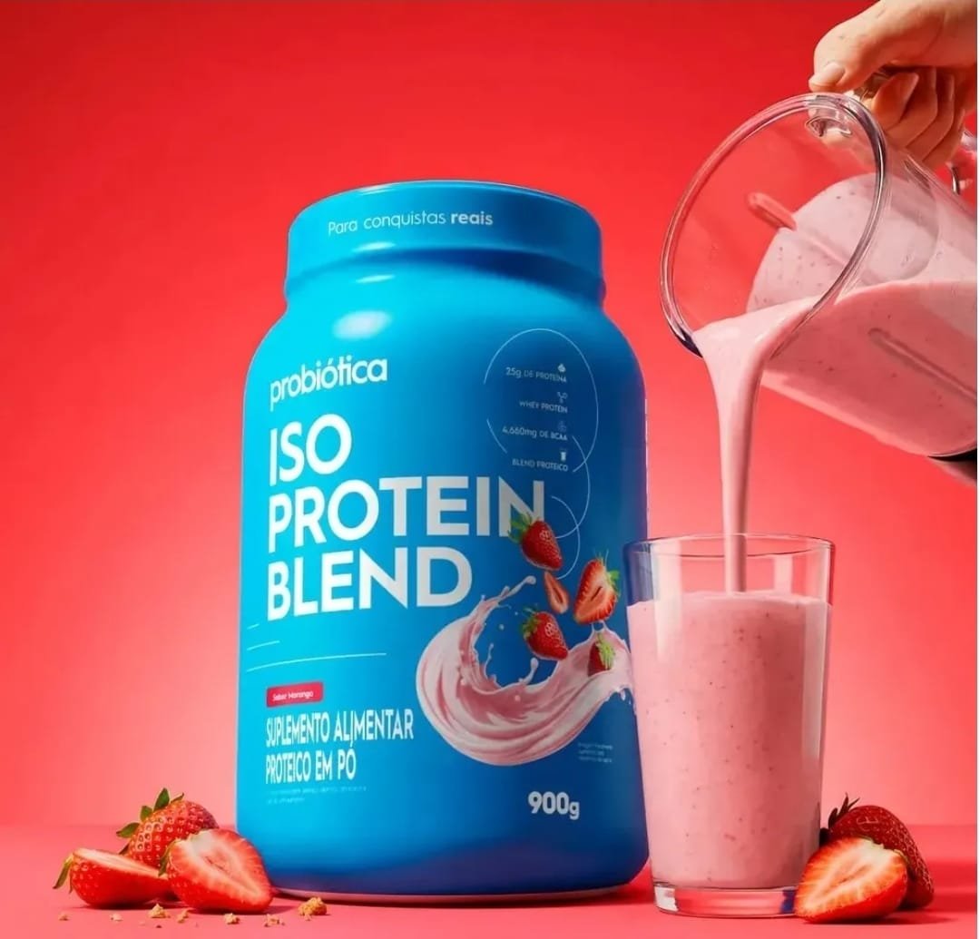 Whey Protein 900g Iso Blend Protein Probiótica Morango Blend