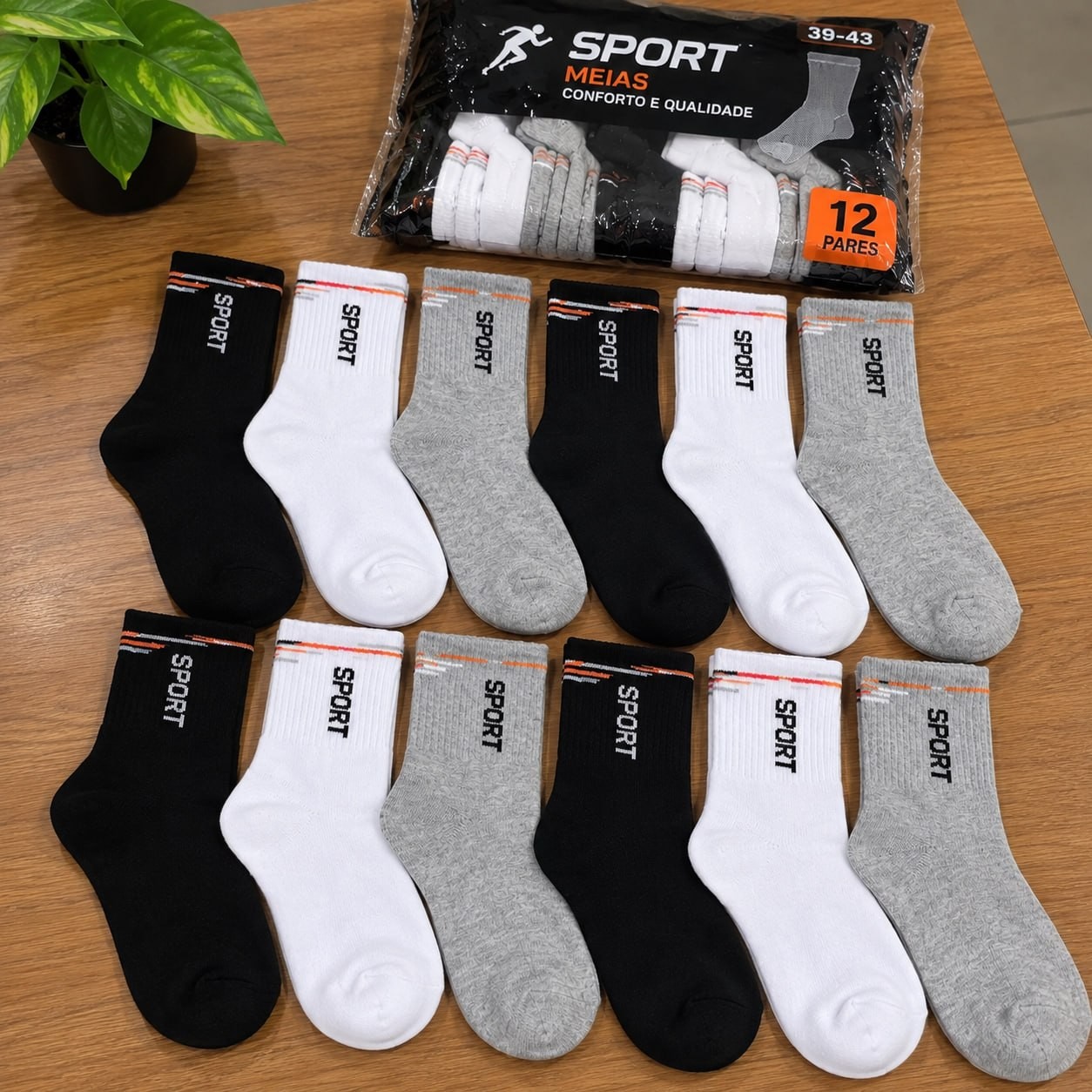 Kit 6 Pares Meias Cano Alto Algodão Para Esporte Academia