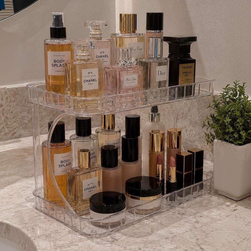 Organizador Porta Maquiagem 2 Andares Cosméticos Kaziva Transparente