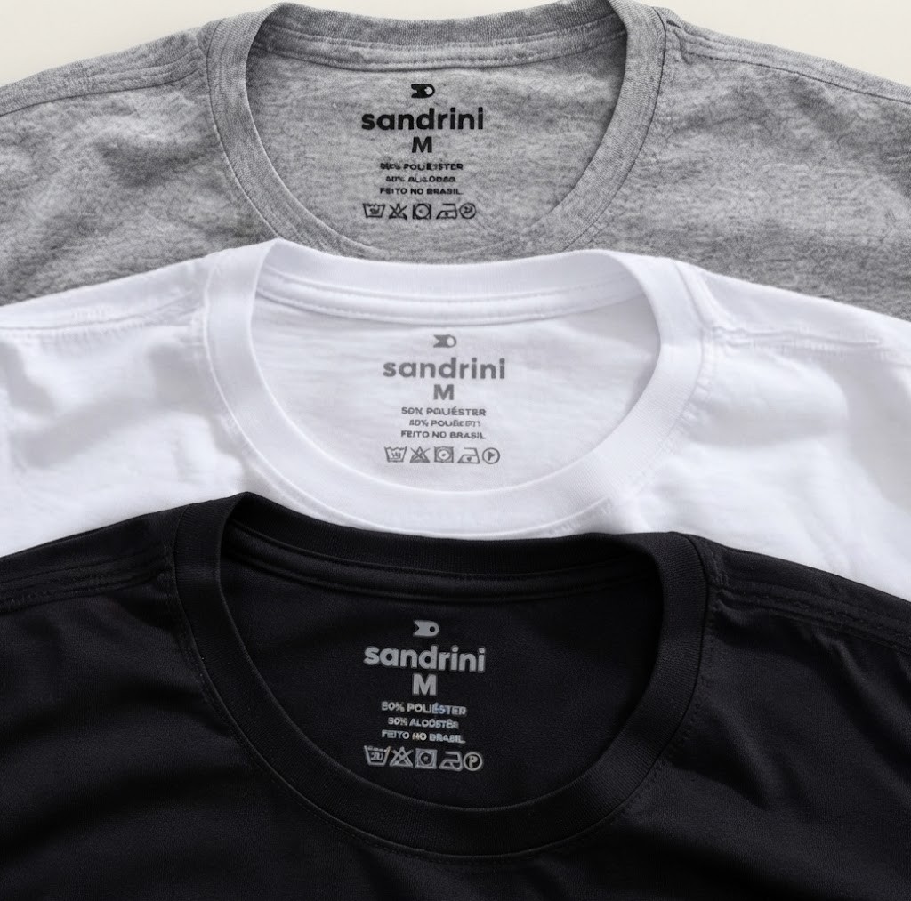 Kit 3 Camisetas Algodão Dia Dia Sandrini Básica Conforto (P ao GG)