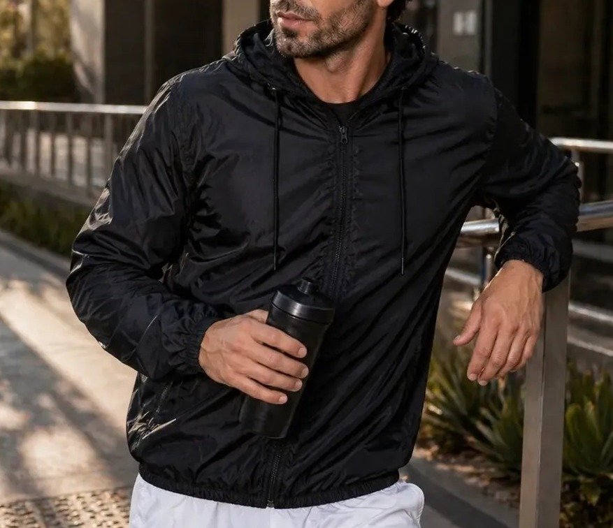 Jaqueta Corta Vento Masculina Impermeável Capuz Zíper Bolso (P ao G3)
