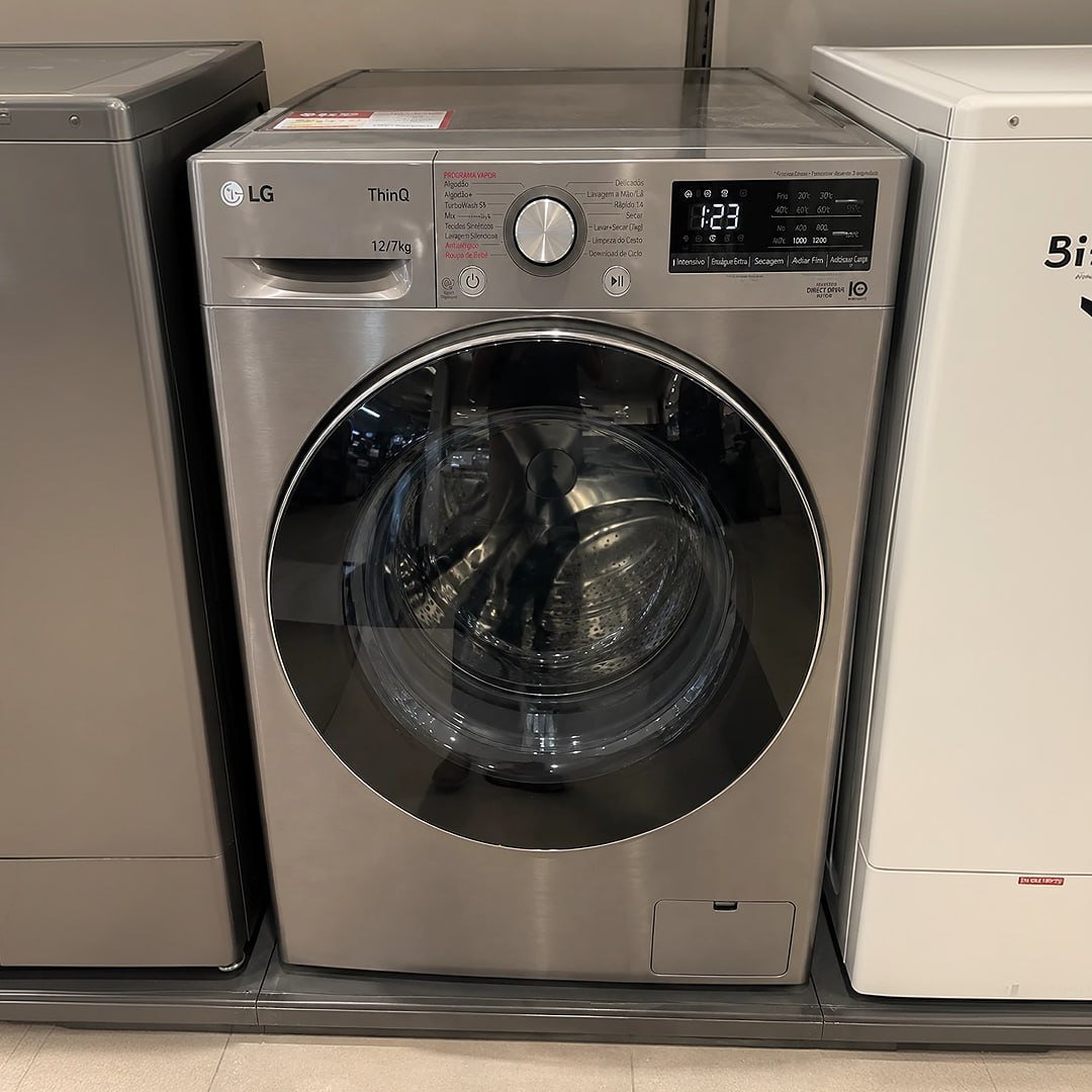 LG VC4 Lava e Seca Inox Compacto 12kg/7kg 60x56x85cm com AI DD, Steam e Wi-Fi ThinQ, 110V, Digital, 1400 RPM, Frontal