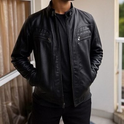 Jaqueta De Couro Masculina Slim Forrada Sem Capuz (M ao G3)