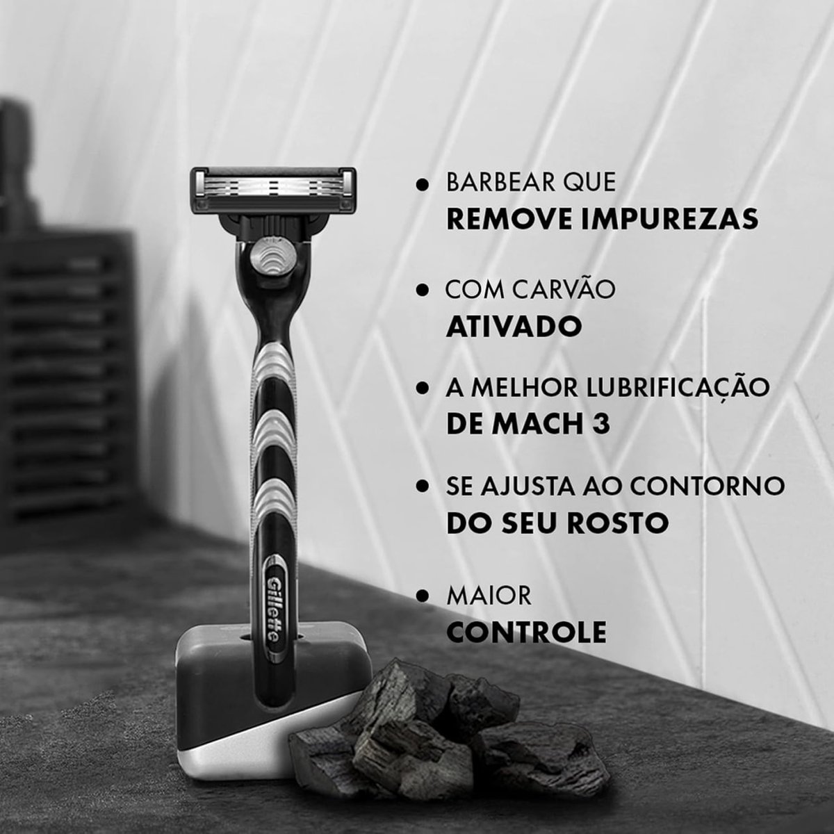 Gillette Mach3 Carbono Aparelho de Barbear com Carvão Ativado 1 Unidade