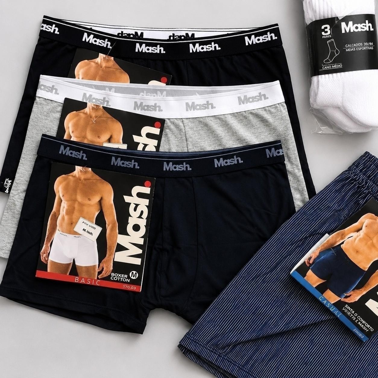 Kit Com 10 Cuecas Boxer Algodão Cotton Masculina Adulto Mash (P ao GG)