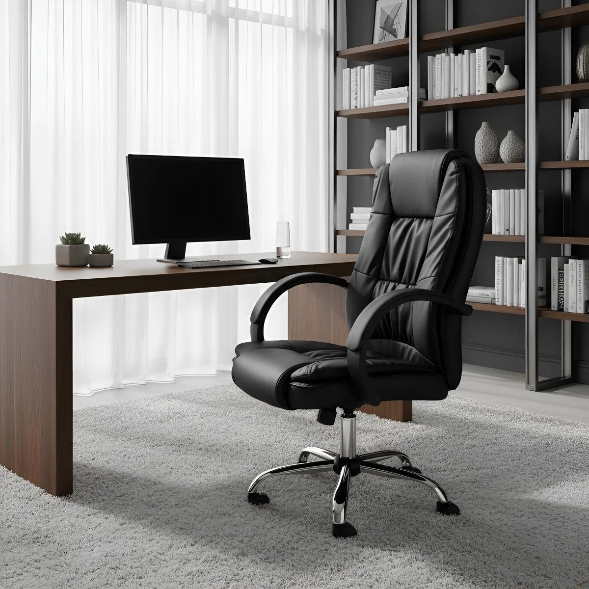 Cadeira escritório presidente ergonômica couro cor preto
