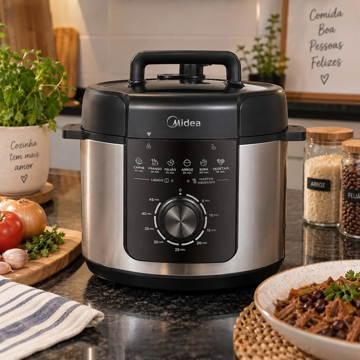 Panela De Pressão Mecânica Preta E Inox 4l Midea Cor Cinza