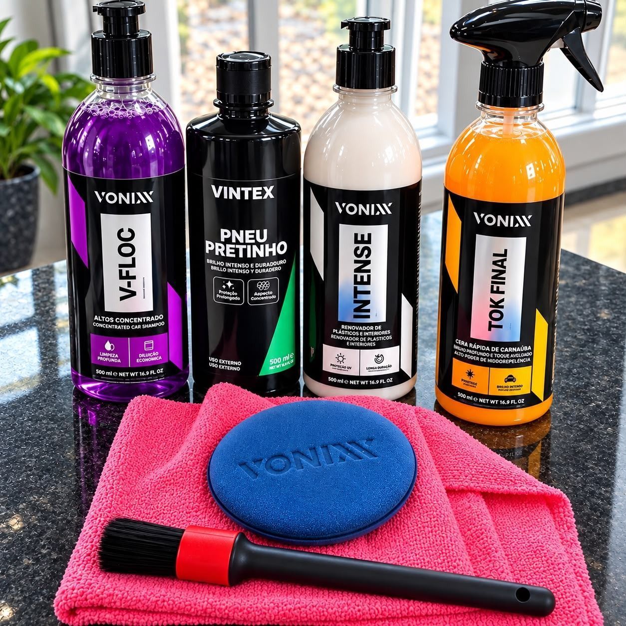 Kit Shampoo Vonixx V-Floc + Cera Tok Final + Revitalizador Intense + Pretinho Vintex + Acessórios
