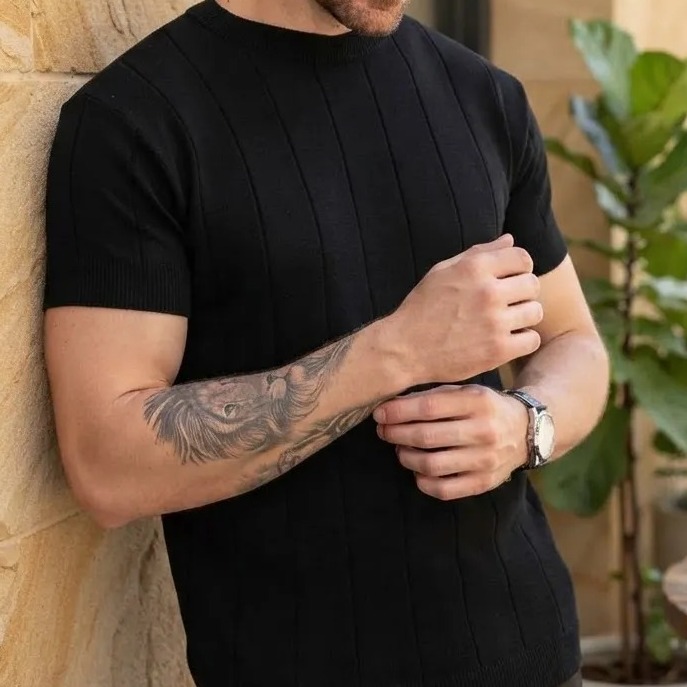 Camiseta Masculina Tricô Modal Premium Canelada Macia Social (P ao G1)