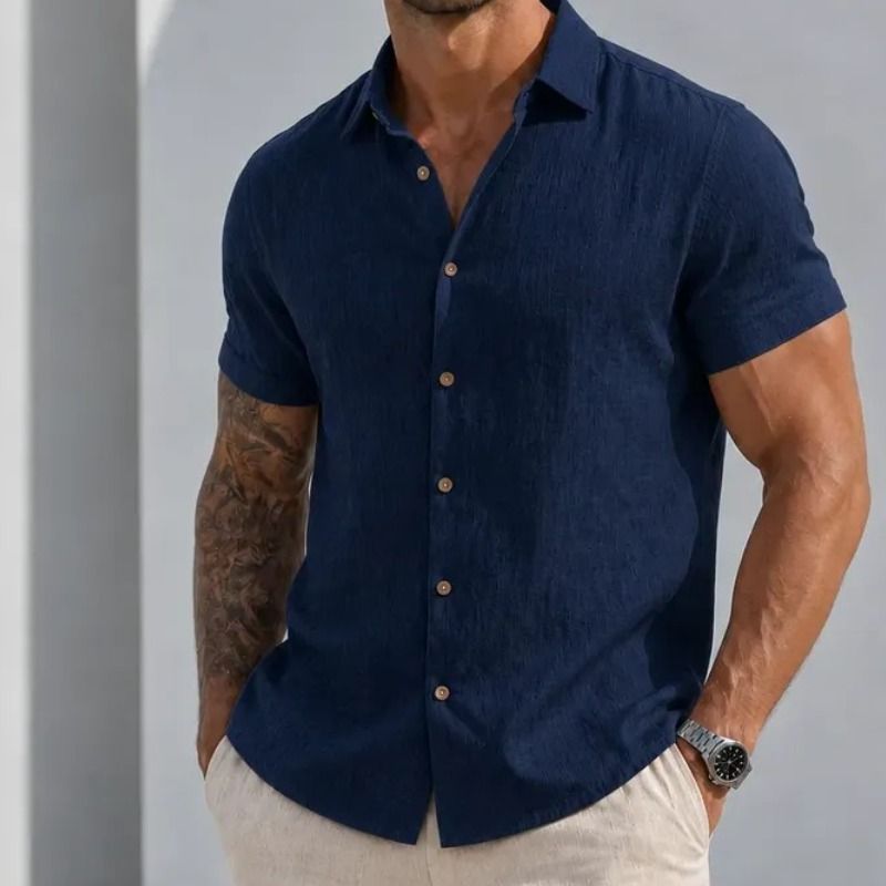 Camisa Manga Curta Viscose Old Money Confortavel Bege Liso (P ao GG)