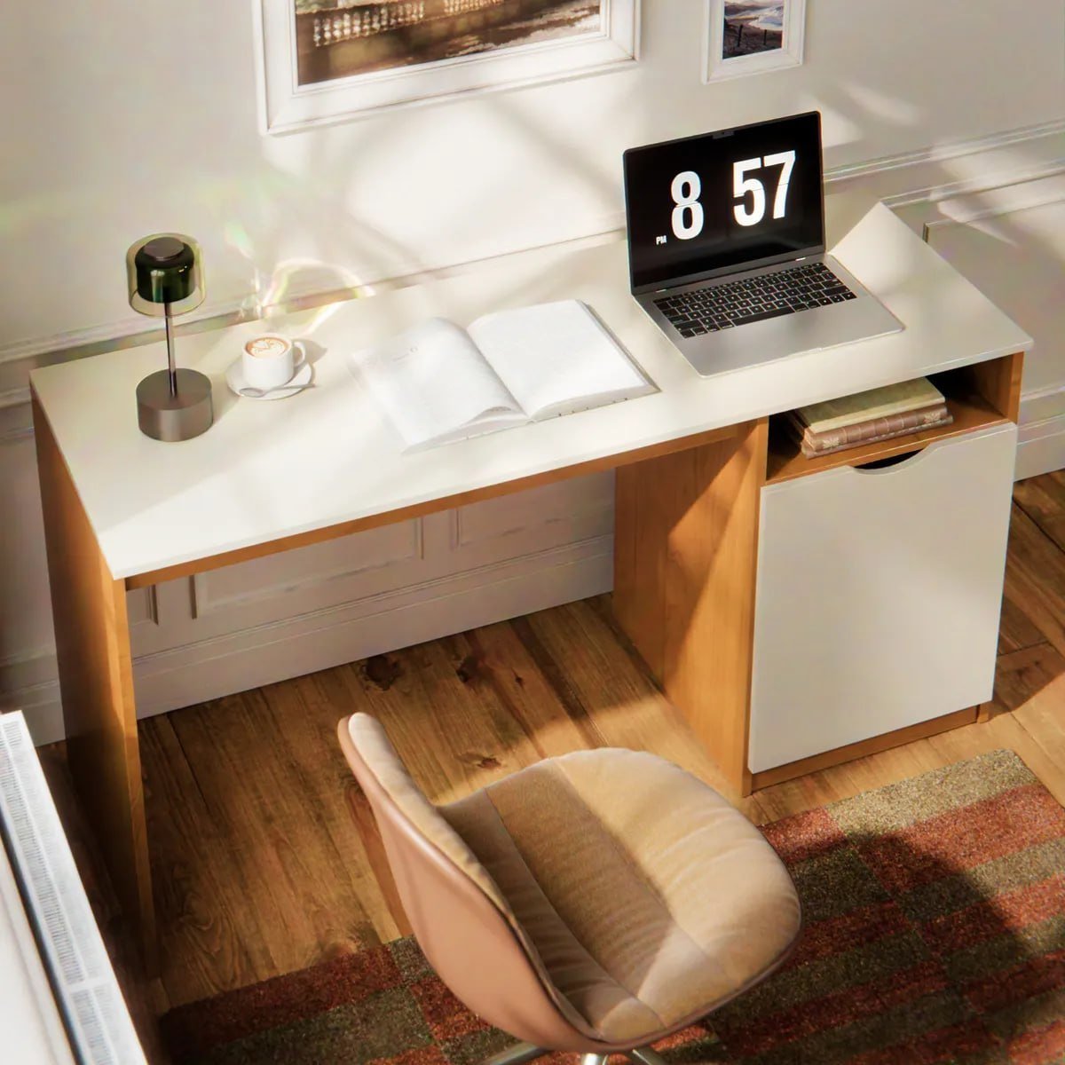 Escrivaninha Maxi do Brasil 115cm Nature Off Com Porta e Nicho Para Home Office