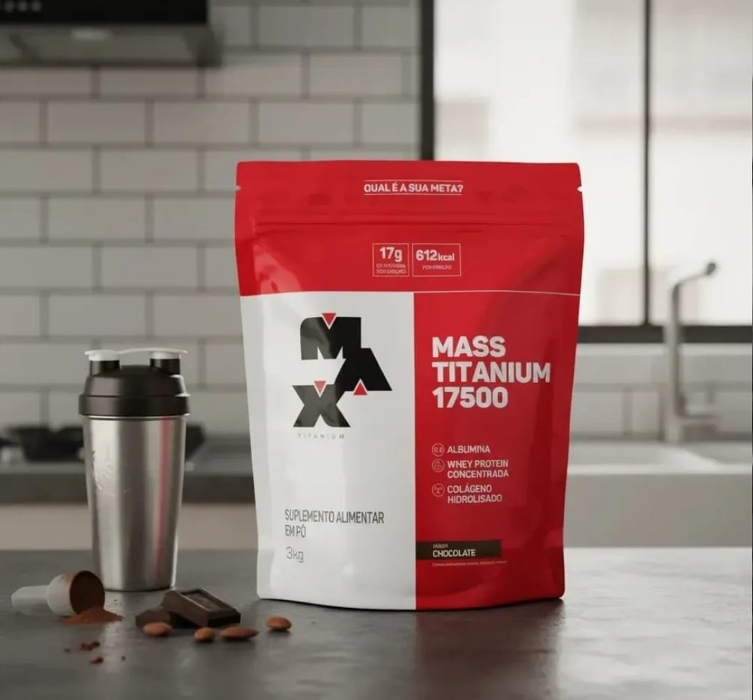 Suplemento em pó Max Titanium Mass Titanium Refil 17500 Carboidratos sabor Chocolate x 3kg