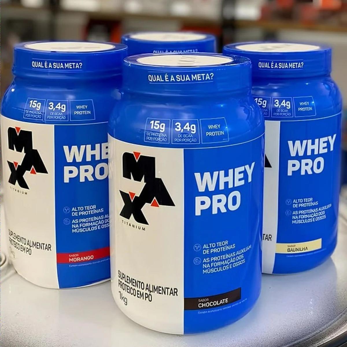 Whey Pro Concentrado Pote 1kg - Max Titanium Sabor Morango