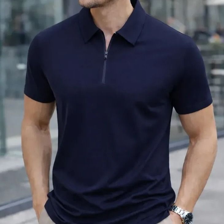 Camisa Polo Zíper Masculina Slim Fit Tecnológica Marrom Liso (P ao G1)