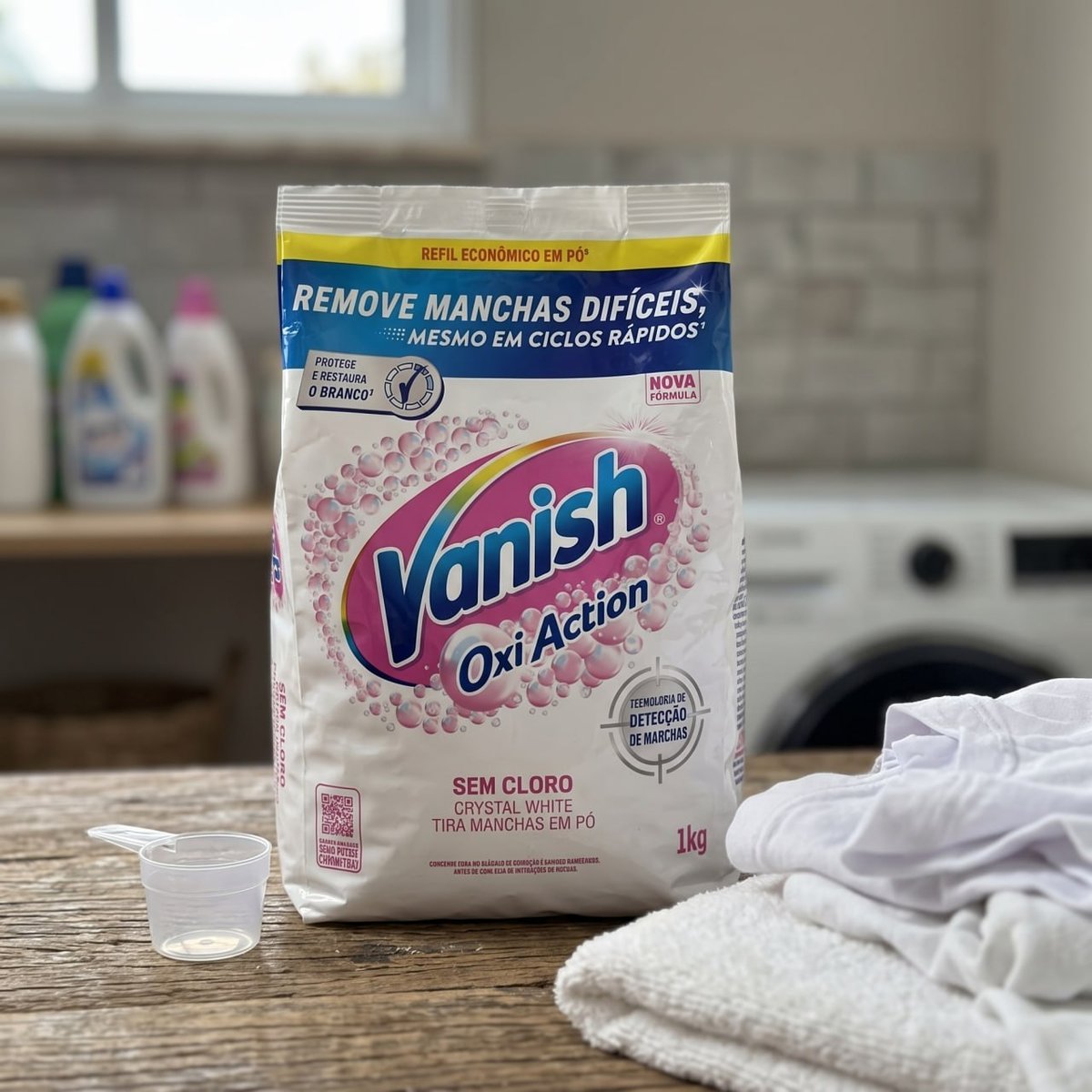 Tira Manchas em Pó Vanish Oxi Action Crystal White Refil 1kg para Roupas Brancas