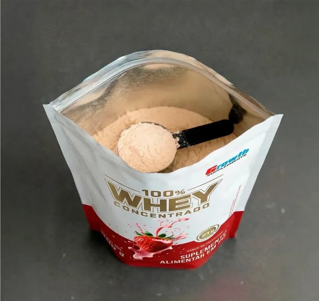 100% Whey Concentrado 900g Growth Supplements Morango