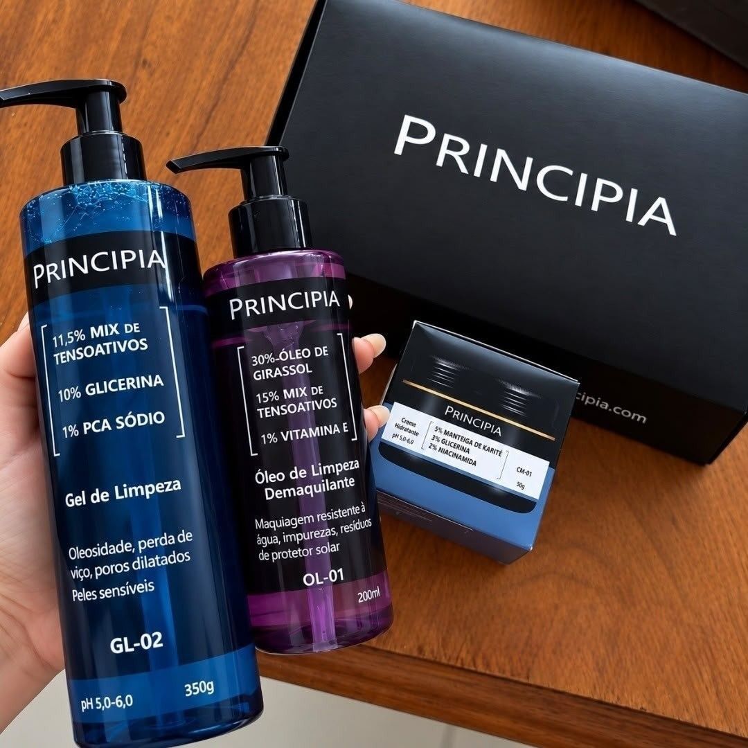 Kit Limpeza e Hidratação Principia - Creme Hidratante CH-01 - Gel de Limpeza GL-02 - Óleo de Limpeza OL-01