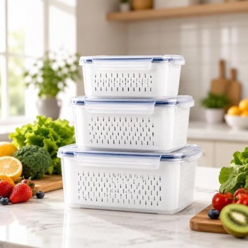 Kit 3 Organizadores Geladeira Alimentos Legumes Verduras