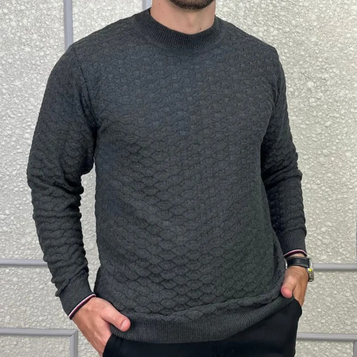 Suéter Masculino Blusa De Frio Tricô Lã Social Casual Liso (P-GG)