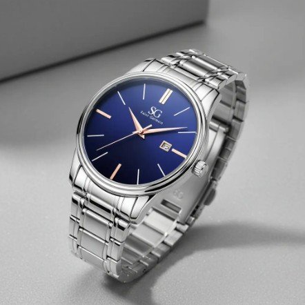 ⌚ Relógio Masculino Saint Germain 42mm Prata com Fundo Azul
