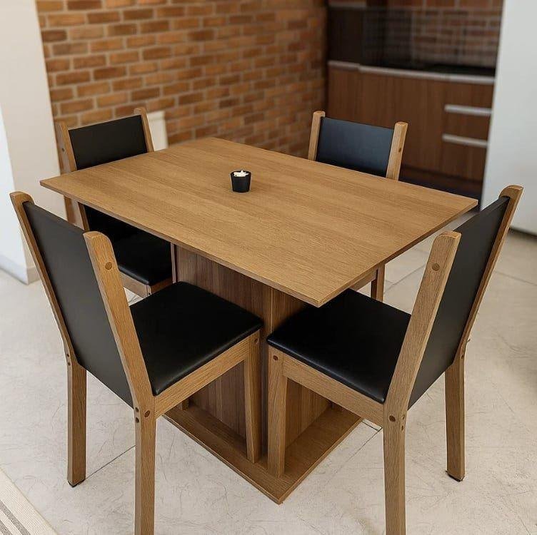 Conjunto Sala Jantar Mesa Madeira 4 Cadeiras Rustic