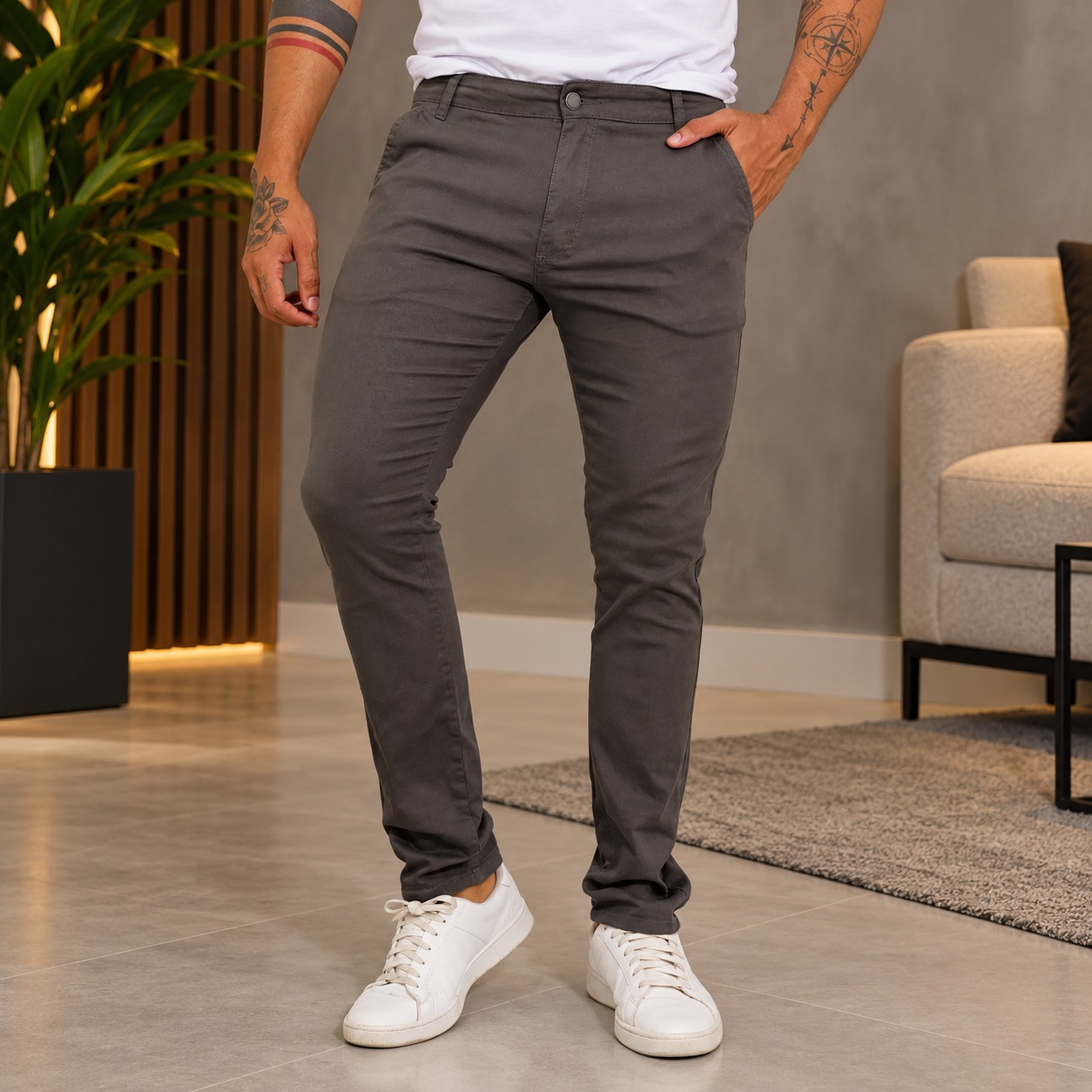 Calça Sarja Premium Esporte Fino Bolso Faca Lycra (5 Cores)