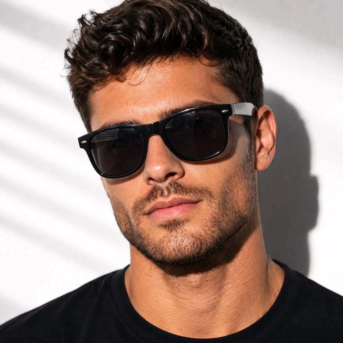 Óculos De Sol Tendência Unissex Uv400 Acetato Lux Glasses Quadrado Armação Preta Lente Preta